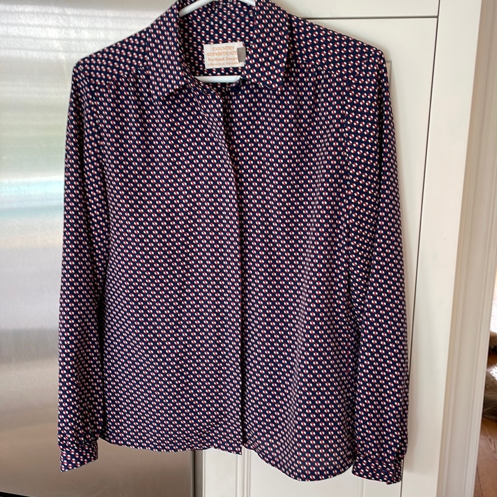 Vintage Pendleton, blouse, navy and red and white, size 12